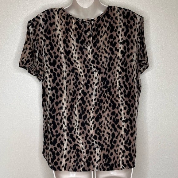 Vintage QuoSilk Animal Print Silk Short Sleeve Round Neck Blouse Women Large - Picture 4 of 11